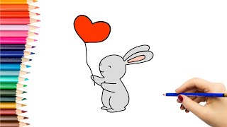 Kaip nupiešti ZUIKĮ SU ŠIRDELĖS FORMOS BALIONU  How to draw a bunny with a heart shaped balloon [upl. by Annohsal]