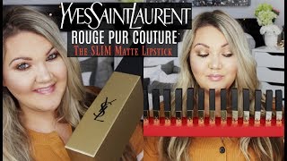 YSL ROUGE PUR COUTURE THE SLIM MATTE LIPSTICKS  16 SHADES  LIP SWATCHES [upl. by Ahiel]