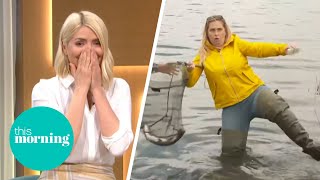 Josie Gibson Nearly Falls Into Lake While Fishing  This Morning [upl. by Lubbock]