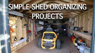 SIMPLE SHED ORGANIZING PROJECTS  Shelves Loft Rafters Racks [upl. by Imerej]