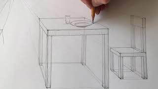 JAK NARYSOWAĆ STÓŁ I KRZESŁO W PERSPEKTYWIE  HOW TO DRAW A TABLE AND CHAIR IN PERSPECTIVE [upl. by Gamin]