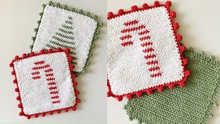 Crochet Candy Cane Stripe Hot Pad with Dot Border [upl. by Alfy130]