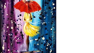 Easy acrylic painting lesson  City Walk Girl in the Rain  Umbrella Art  TheArtSherpa [upl. by Leone]