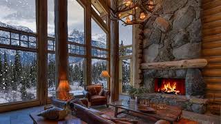 Cozy Ambience  Winter House  Crackling Fire amp Snow Falling  ASMR [upl. by Osbourn]