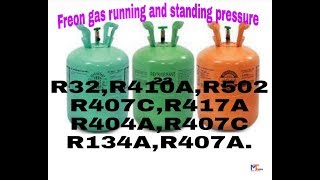 Freon gas standing and working pressure R32 R410A R502R407C R134A etc [upl. by Anson]