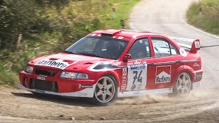 Mitsubishi Lancer Evo VI Rally Car Starts Action amp Turbo AntiLag Backfires [upl. by Atinot]