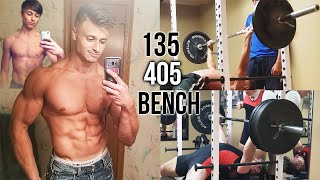 135 LBS  405 LBS BENCH PRESS TRANSFORMATION  1420 YEARS OLD [upl. by Oimetra]